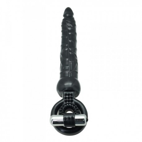 ANILLO VIBRADOR CON DILDO TIMELESS 2 STABS NEGRO