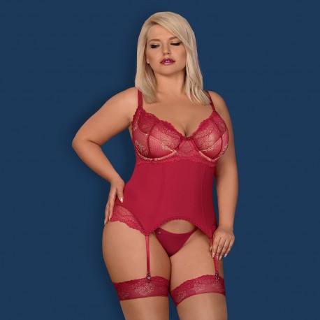 QUEEN SIZE OBSESSIVE ROSALYNE CORSET AND THONG RED