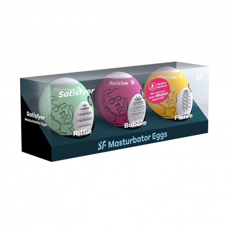 PACK DE 3 MASTURBADOR MASTURBATOR EGG RIFFLE, BUBBLE E FIERCE SATISFYER