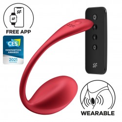 SATISFYER SHINY PETAL CONNECT APP WEARABLE COUPLE VIBRATOR RED